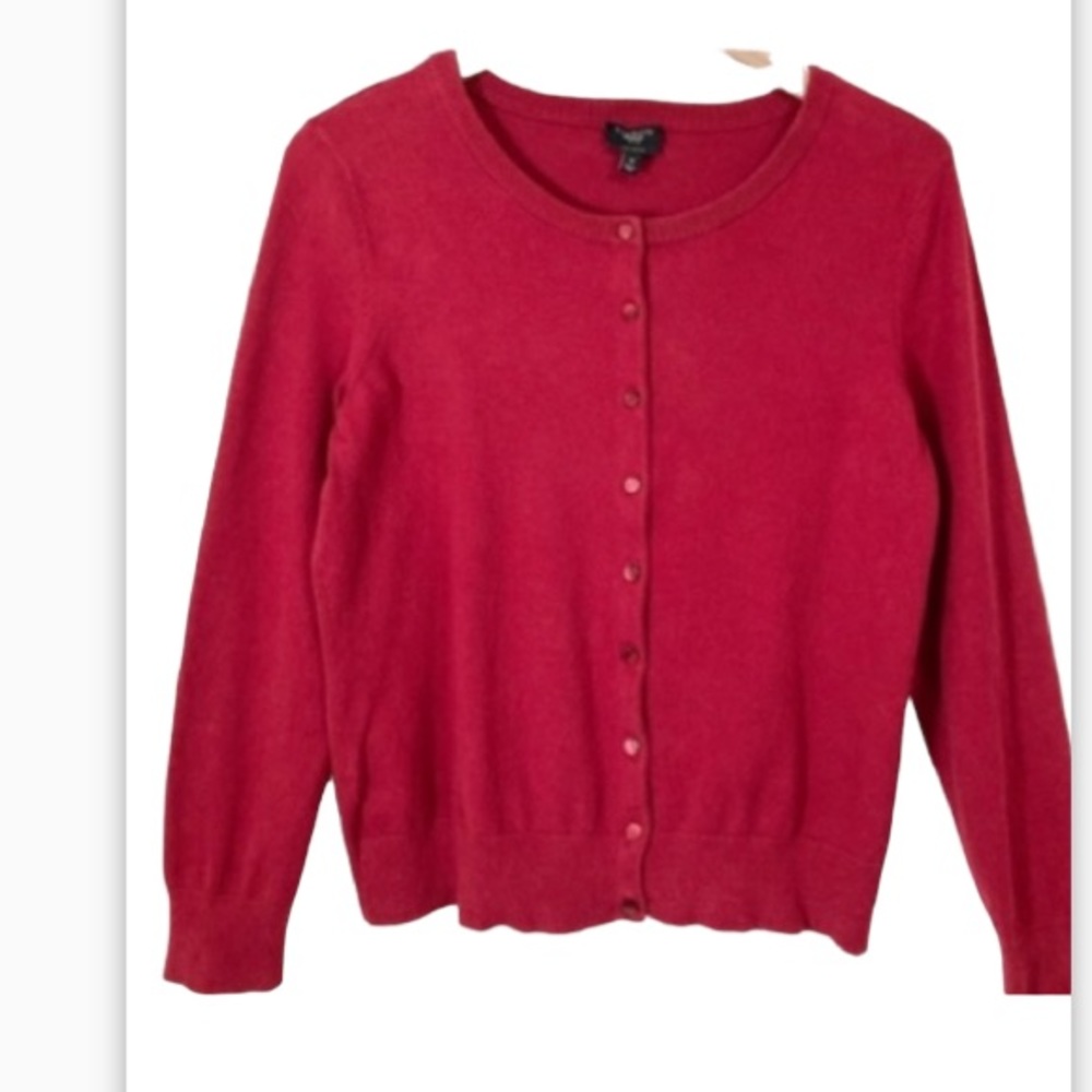 Talbots Red Crewneck Pima Cotton Cardigan Long Sleeve S